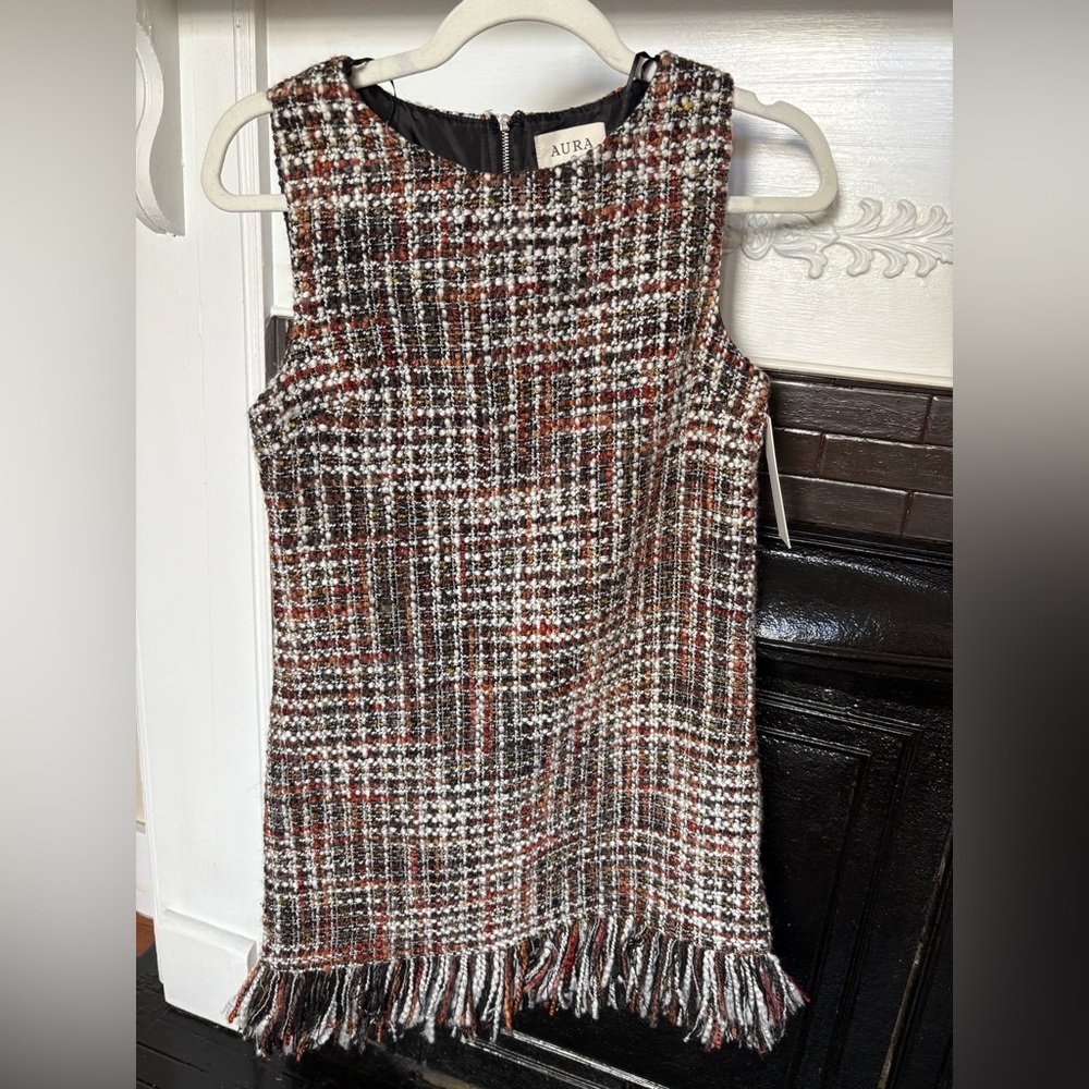 Aura Brown Multi Tweed Mini Shift Dress